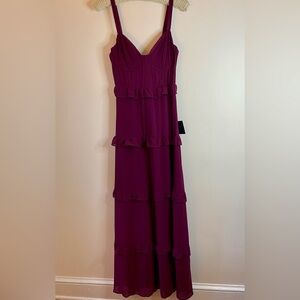 Lulus Ruffle Tiered Maxi Dress Burgundy NWT Small